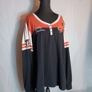 Harley-Davidson Womens 3X Classic Colorblock Henley Long Sleeve Black/Orange